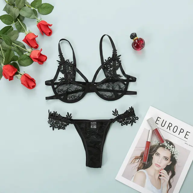 New Water soluble Flower Lace Sling Sexy Underwear Pink - Shop at LoveMi