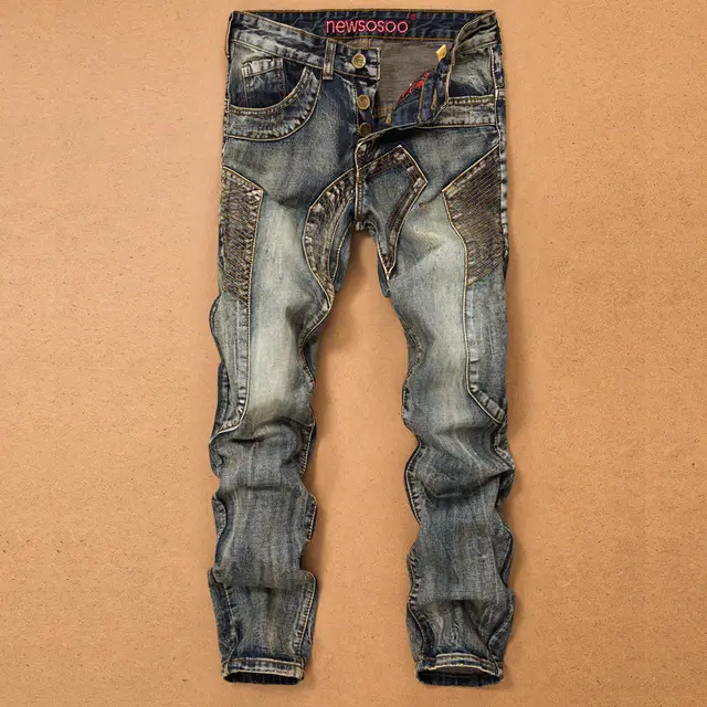 Retro Jeans Men's Stitching Beggars Old Patch Slim fit Straight Trousers Nostalgia - Shop at LoveMi
