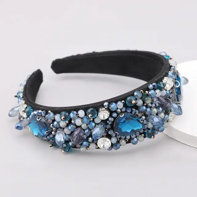 Crystal Geometric Glass Drill Full Rhinestone Headband Blue - Shop at LoveMi