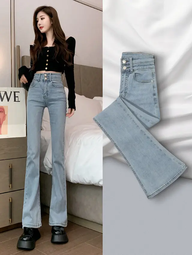 Loose Thin Mopping And Micro Flared Womens Pants Spring And Autumn Light Blue Trousers - Shop at LoveMi