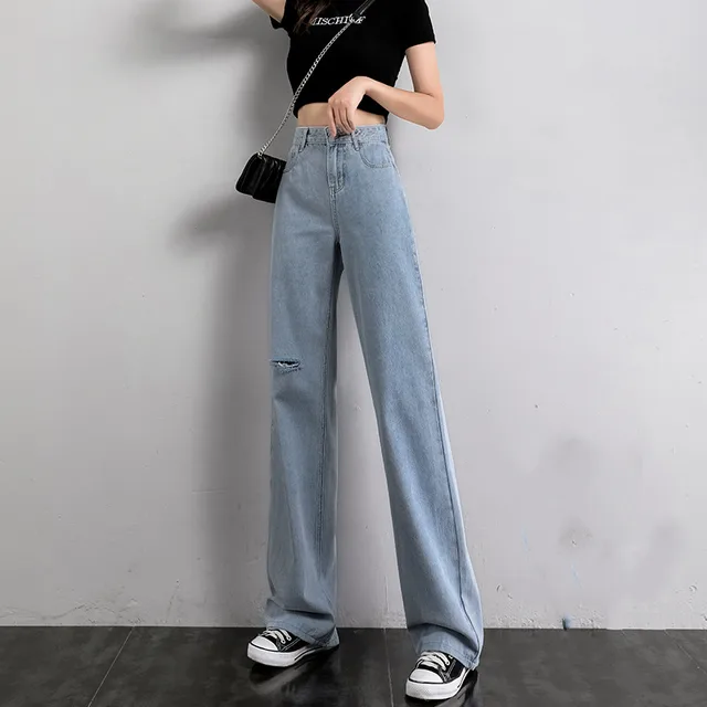 Women Wide Leg Jeans Summer Thin Section Long Hole - Shop at LoveMi
