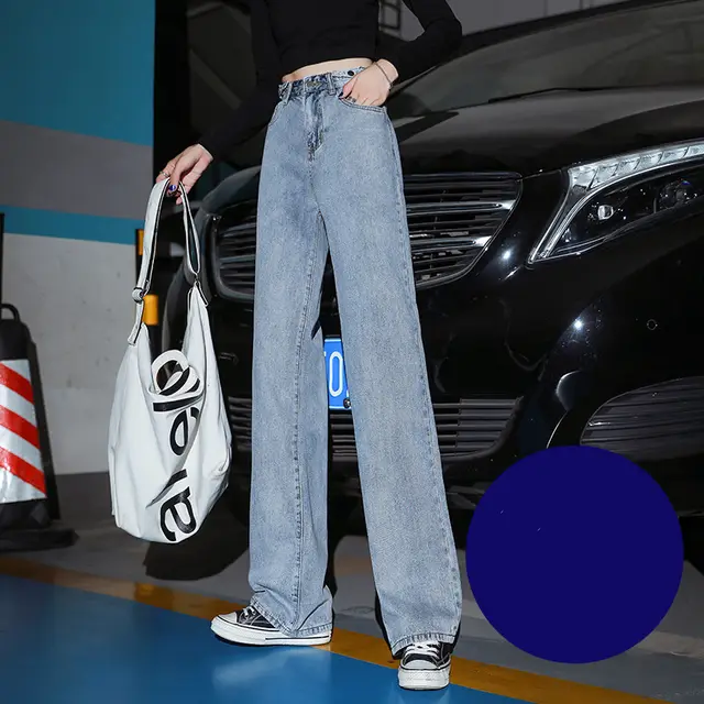 Wide leg Autumn Thin High waisted Loose Drape Straight Mopping Women's Jeans Light Blue - Shop at LoveMi