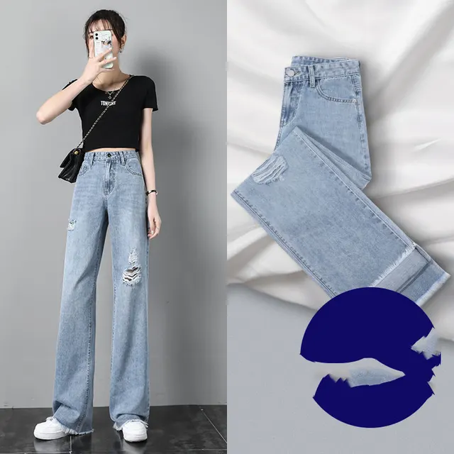 Straight Loose High Waist Small Wide Leg Pants Spring And Autumn 7169Nine Points - Shop at LoveMi