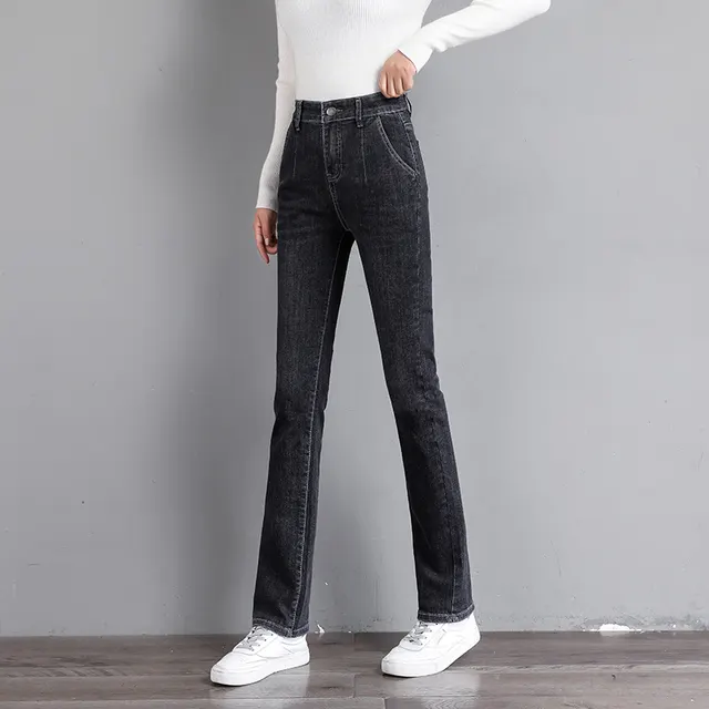Bootcut Jeans Loose High Waist Slim And Versatile Straight Leg Black Grey - Shop at LoveMi