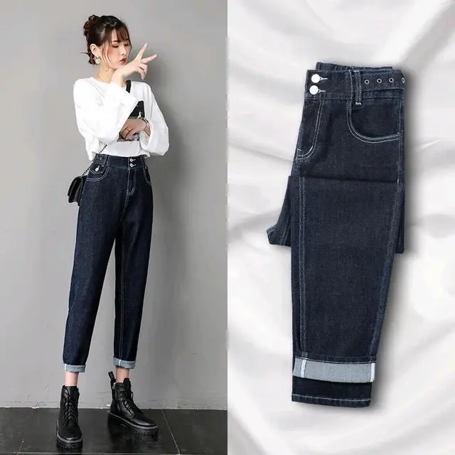 Plus Velvet Was Thin All Match New Loose Black Trousers Blue - Shop at LoveMi