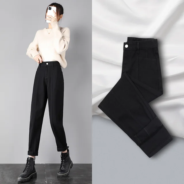 Straight Loose High Waist Harlan Carrot Daddy Women's Pants Black - Shop at LoveMi