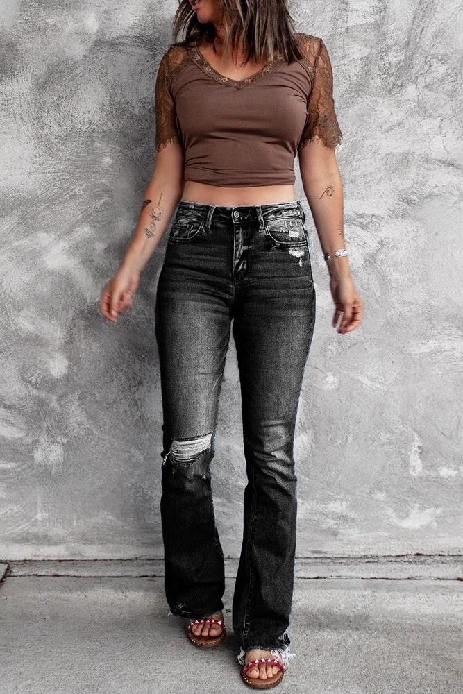Retro Stretch Slim Micro Flared Pants - Black