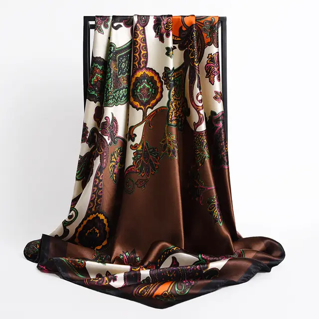 Fashion Retro Folding Fan 90cm Simulation Silk Satin Scarf Headscarf For Ladies P - Shop at LoveMi
