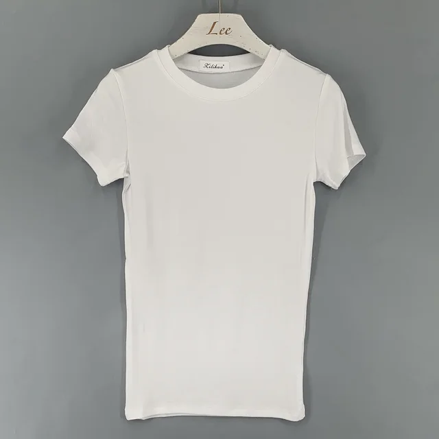 Western style Solid Color Short sleeved Bottoming Top White - Shop at LoveMi