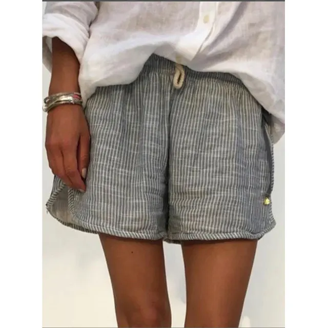 Striped Print Elastic Waist Tie Slimming Casual Pants Wide Leg Pants Shorts Grey - Shop at LoveMi