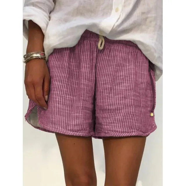 Striped Print Elastic Waist Tie Slimming Casual Pants Wide Leg Pants Shorts Rose Red - Shop at LoveMi