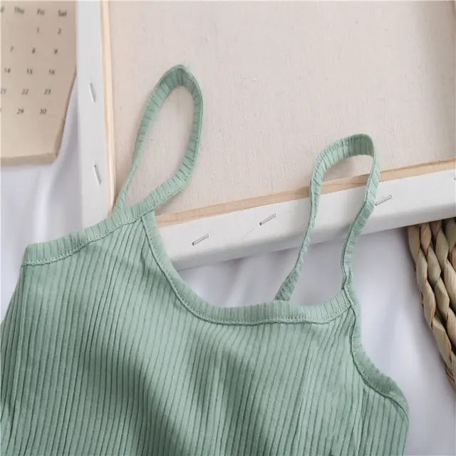 Pure Color Wild Knitted Leaf Small Camisole Women Green - Shop at LoveMi
