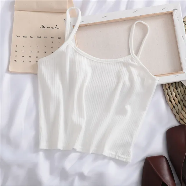 Pure Color Wild Knitted Leaf Small Camisole Women White - Shop at LoveMi