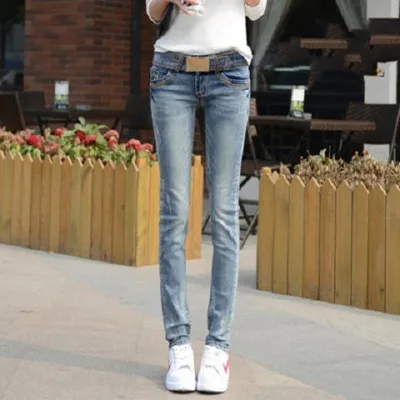 Jeans Feet Pants Tight fitting Low rise Light colored Women's Blue - Shop at LoveMi