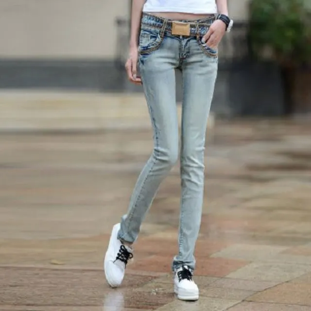 Jeans Feet Pants Tight fitting Low rise Light colored Women's Retro Color - Shop at LoveMi