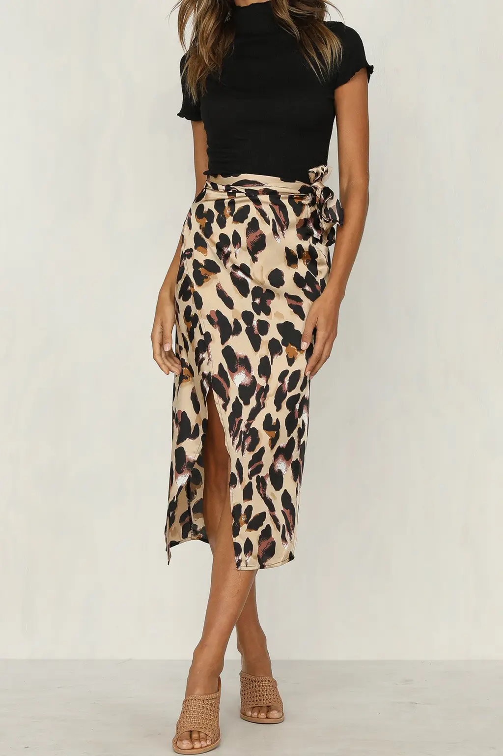 Bandage Long Skirts Se Split Bandage Skirt Streetwea - B Khaki Leopard