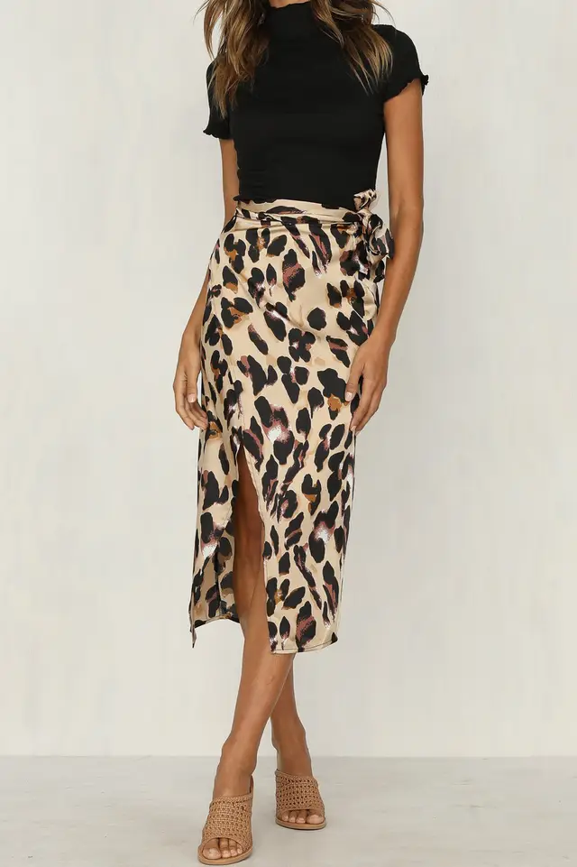 Bandage Long Skirts Se Split Bandage Skirt Streetwea B Khaki Leopard - Shop at LoveMi