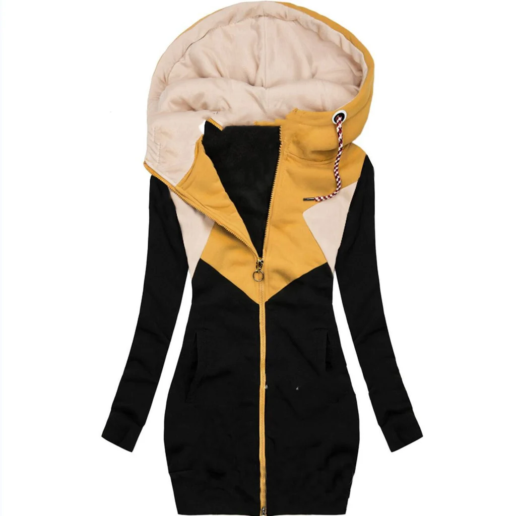 Pure Colour Temperament Commuter Long Fashionable OL Commuter Beltless Windbreaker - Yellow