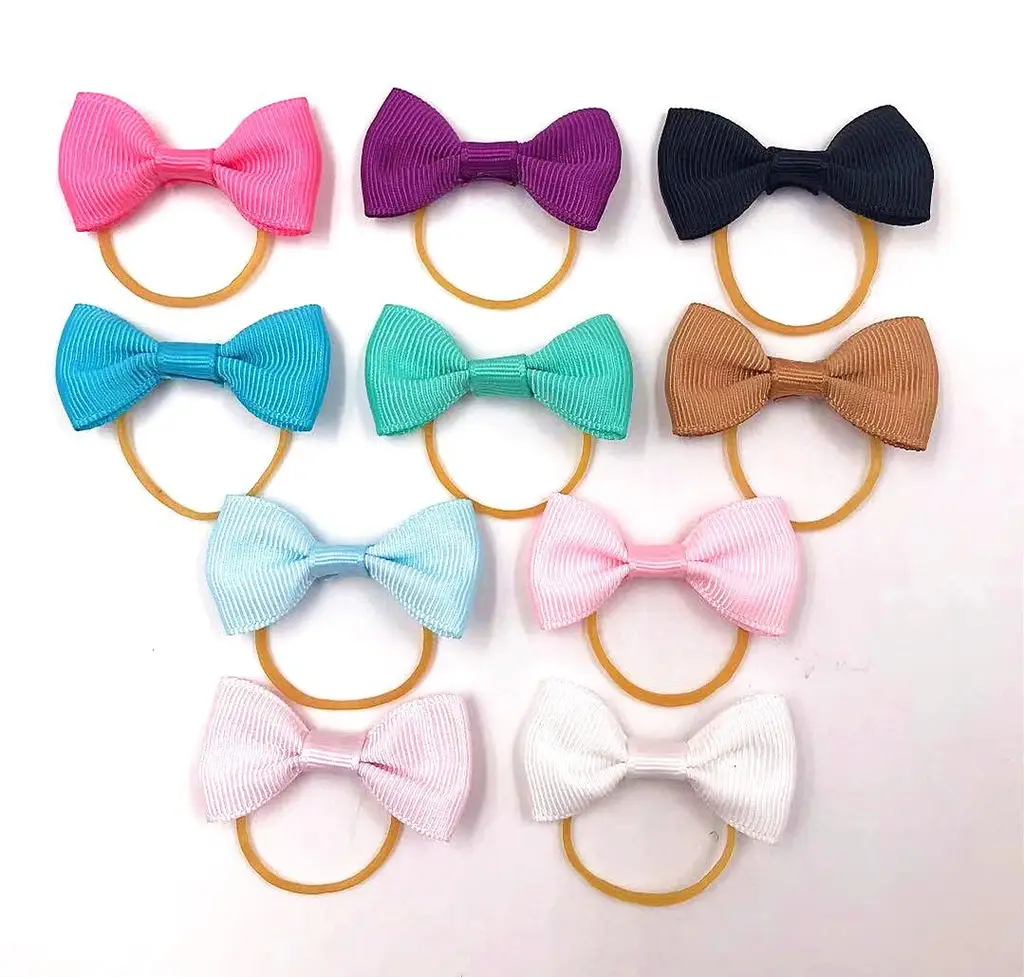 20 Colors Pet Dog Polka Dot Solid Color Small Bow And Rubber Band Hair Tie - 10Pure Colors