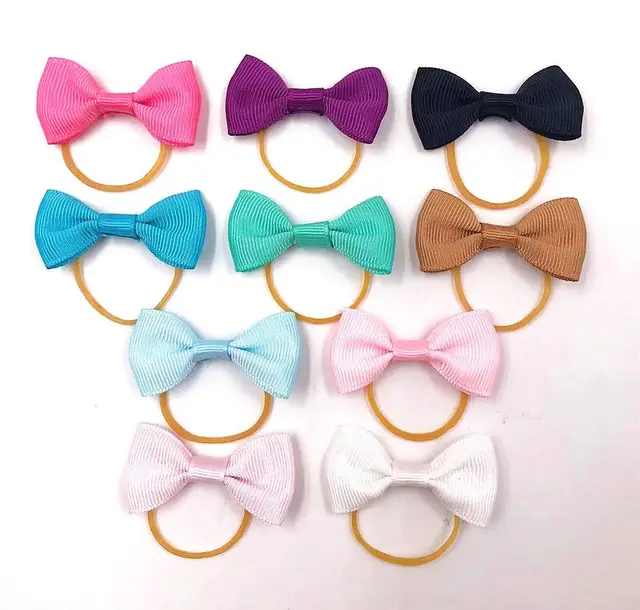 20 Colors Pet Dog Polka Dot Solid Color Small Bow And Rubber Band Hair Tie 10Pure Colors - Shop at LoveMi