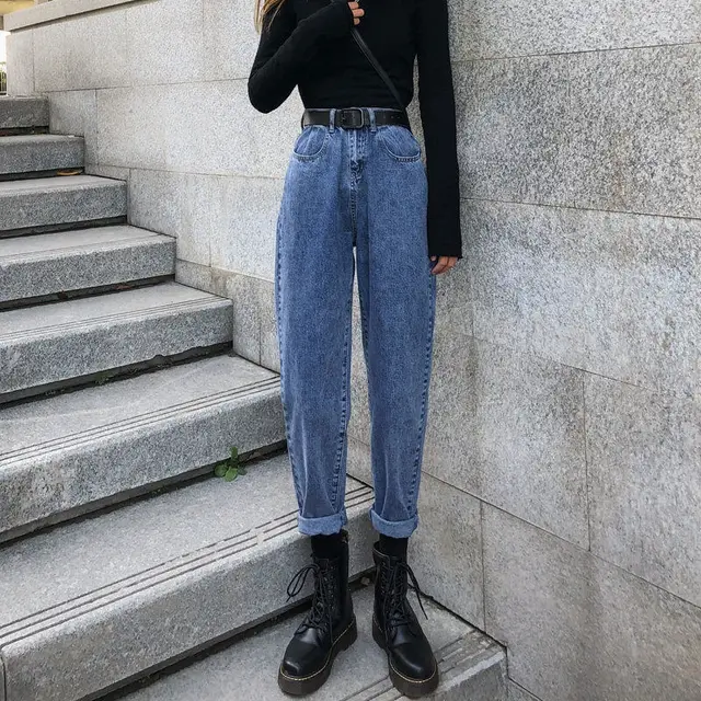 Large Size Loose Korean Style High Waist Straight Leg Slimming Wild Wide leg Daddy Pants Retro Blue - Shop at LoveMi