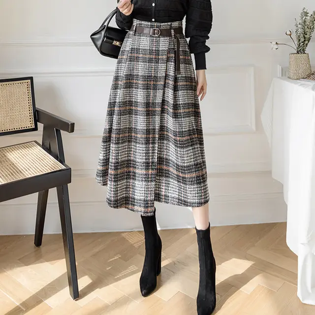 Slimming Plaid Irregular Umbrella Skirt Large Sleeve Skirt Grey - Shop at LoveMi