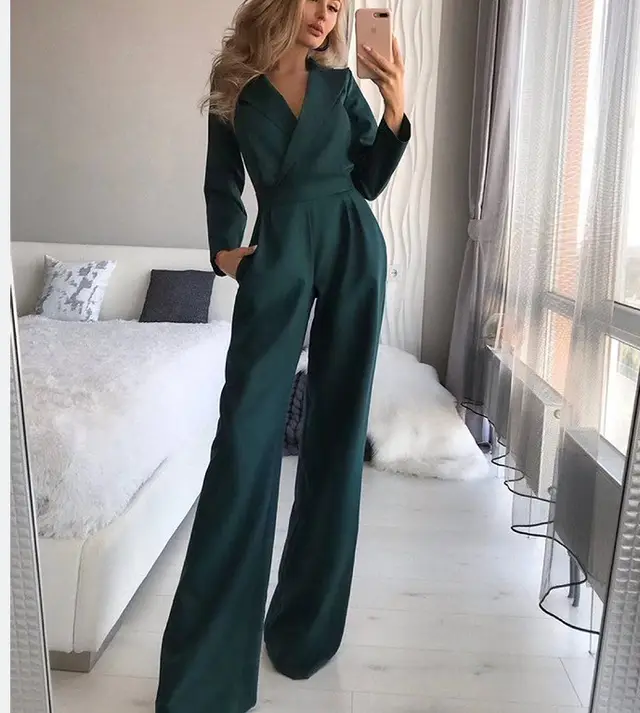 Women's Jumpsuit Spring Solid Color Slim Bodysuit Ladies New Style Green - Shop at LoveMi