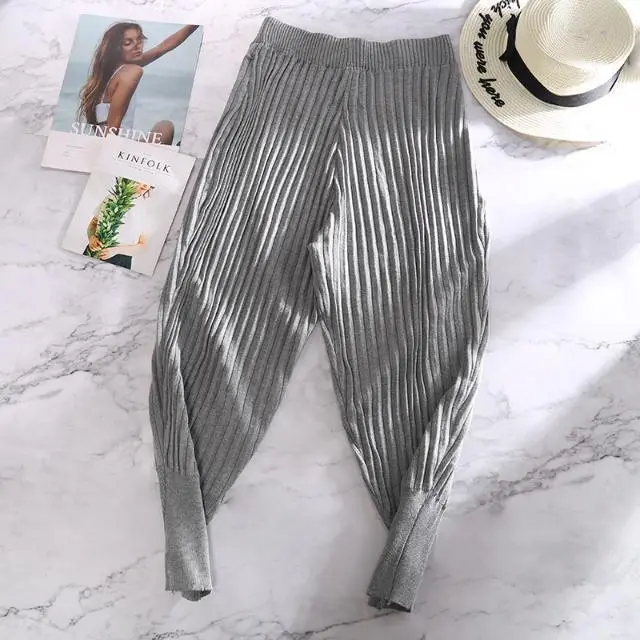 Autumn Knitted Harem Pants Women's Small Feet Ninth Pants Winter Grey - Shop at LoveMi