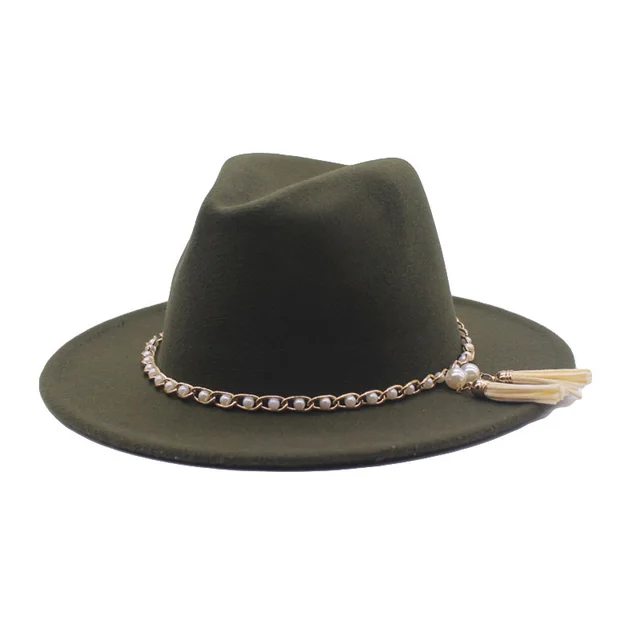 Simple Black Wide Brim Church Top Hat Panama Solid Wool Felt Army Green - Shop at LoveMi