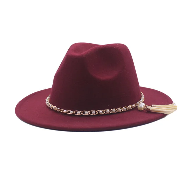 Simple Black Wide Brim Church Top Hat Panama Solid Wool Felt Wine Red - Shop at LoveMi