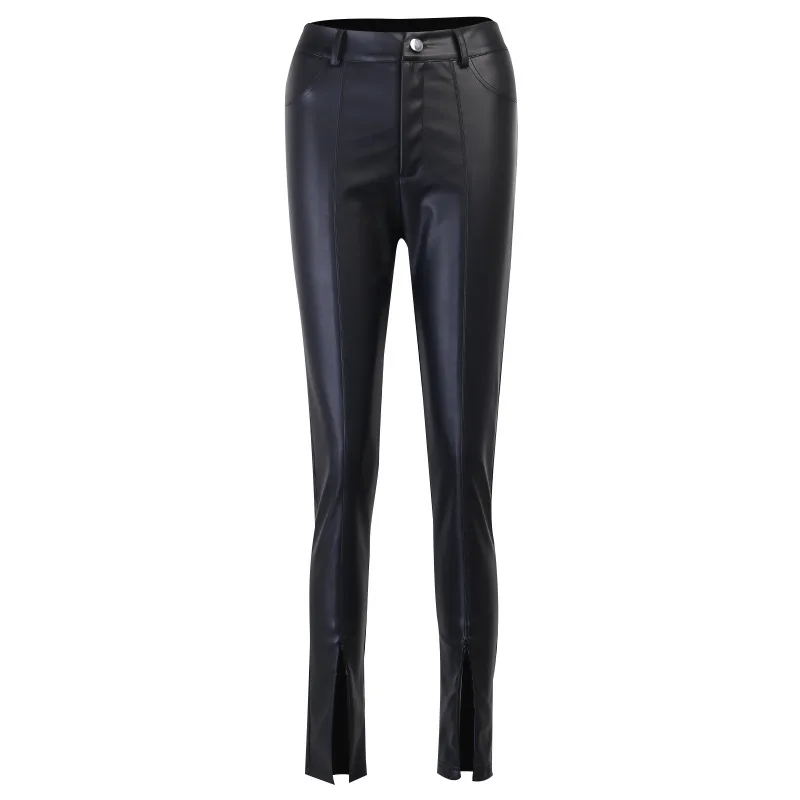 Women's Small foot Split Zipper Leather Pants Black - Shop at LoveMi
