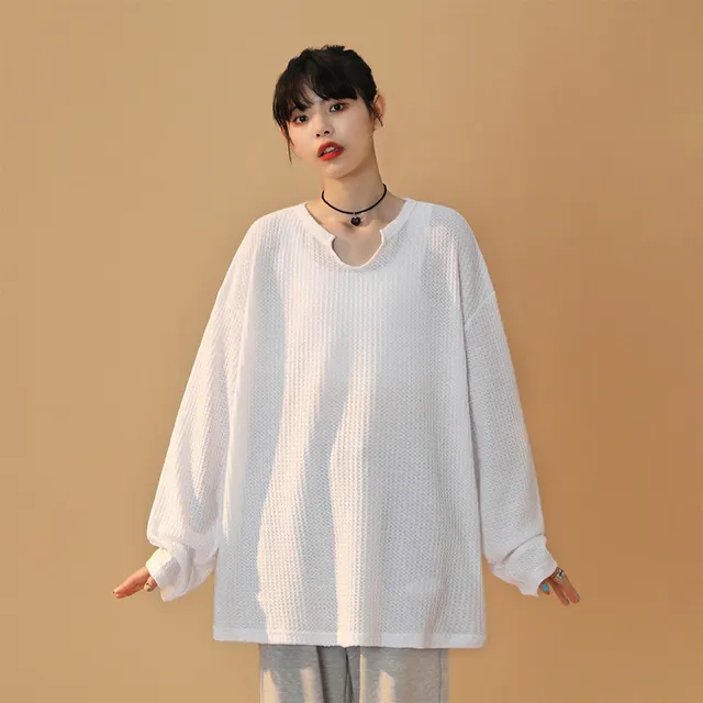Waffle Sweater Women Spring And Autumn Thin Section New White - Shop at LoveMi