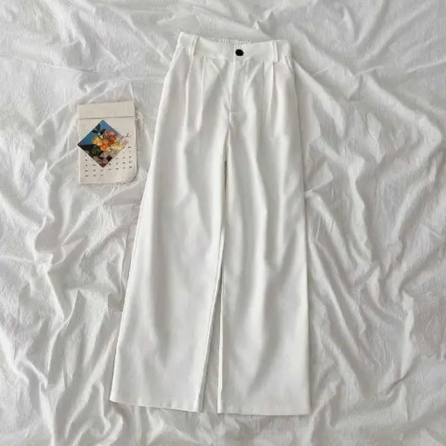 Wide Leg Suit Pants White Casual High Waist Drape White - Shop at LoveMi