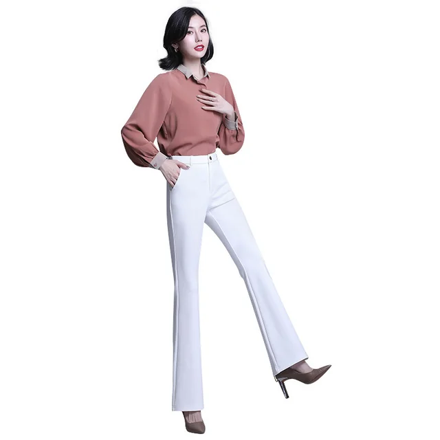 High waist Women's Slim Slimming Micro flare Casual Drape Trousers White - Shop at LoveMi