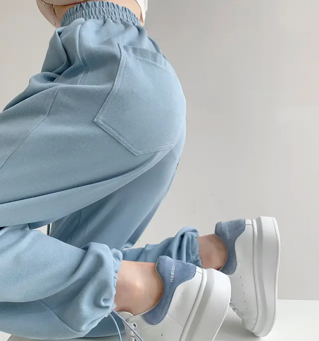 Loose And Thin Sports Pants Women's Drawstring Casual Straight Leg Trousers Sky Blue - Shop at LoveMi