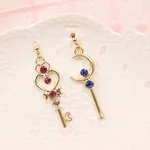 Moon Wand Beautiful Girl Love Key Asymmetrical Earrings Ear Clips - Earrings
