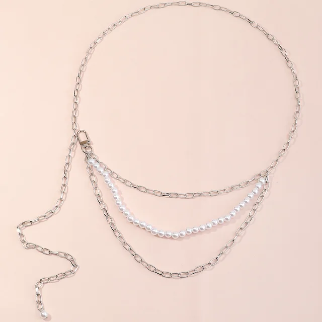Fashion All match Personality Simple Pearl Yoga Waist Chain Silver - Shop at LoveMi