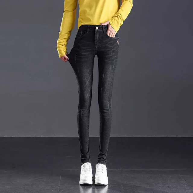 Women's Jeans With Small Feet Look Thin In Autumn And Winter Embroidery Black - Shop at LoveMi