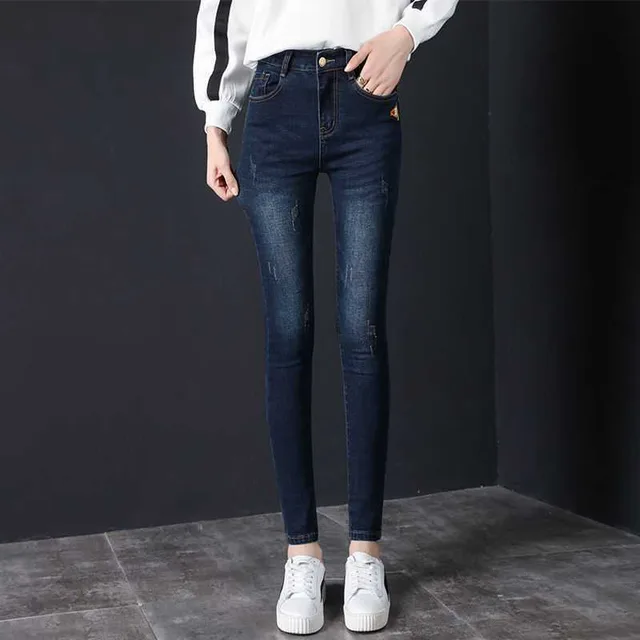 Women's Jeans With Small Feet Look Thin In Autumn And Winter Embroidery Blue - Shop at LoveMi