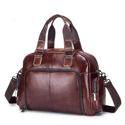 Men's Leather Briefcase Can Be Used For 14 inch Laptop Brown - Shop at LoveMi