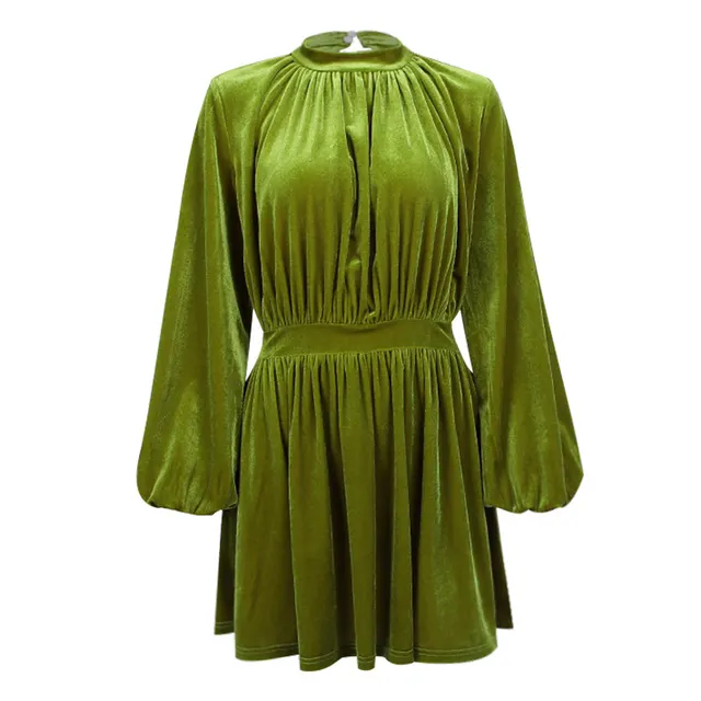 New Autumn Long sleeved Sexy Backless Dress Green - Shop at LoveMi