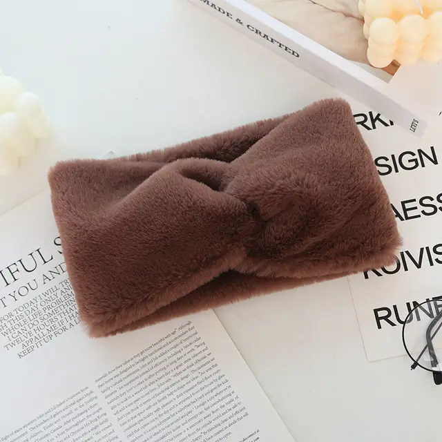Warmth Elastic Knotted Sports Headband Plush Wide Headband Headscarf Women Coffee - Shop at LoveMi
