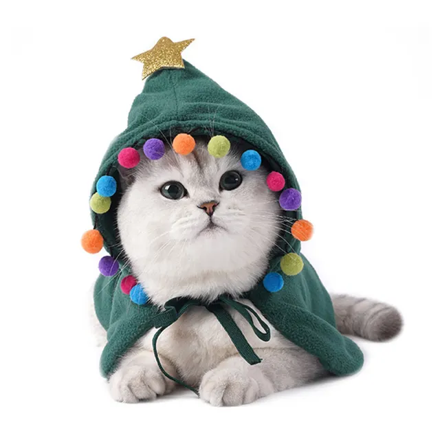 Cute Dog Cat Costume Christmas Cloak Halloween Disguise Cat Green - Shop at LoveMi