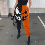 Sports Black Orange Print Dress Color Casual Women's Trousers - Orange