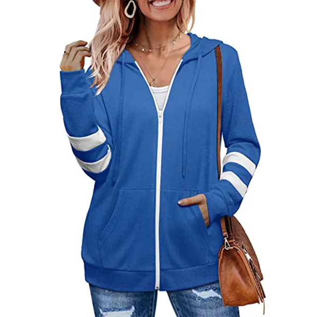 Women's Solid Color Cardigan Hoodie Zipper Sweater Blue - Shop at LoveMi
