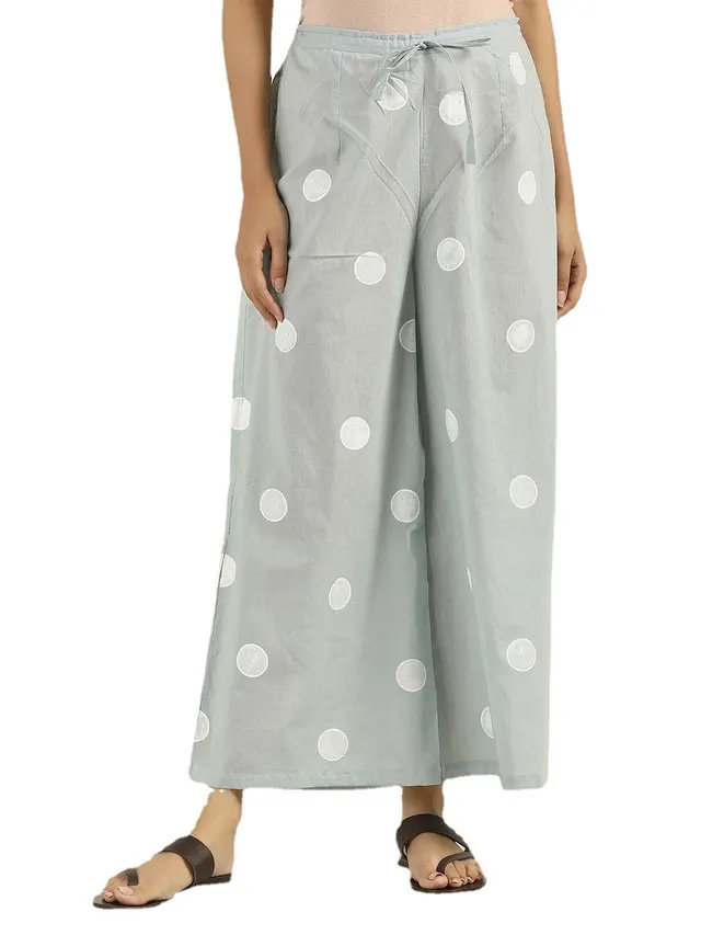 Women S Polka Dot Casual Wide Legged Wide Loose Trousers Grey - Shop at LoveMi