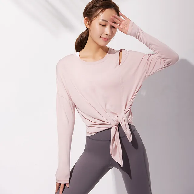 Sports Fitness Yoga Clothes Women's Loose Long Split Ends Knotted Pink - Shop at LoveMi