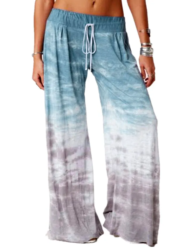 Women's Gradient Printed Wide Leg Sports Pants Sky Blue - Shop at LoveMi