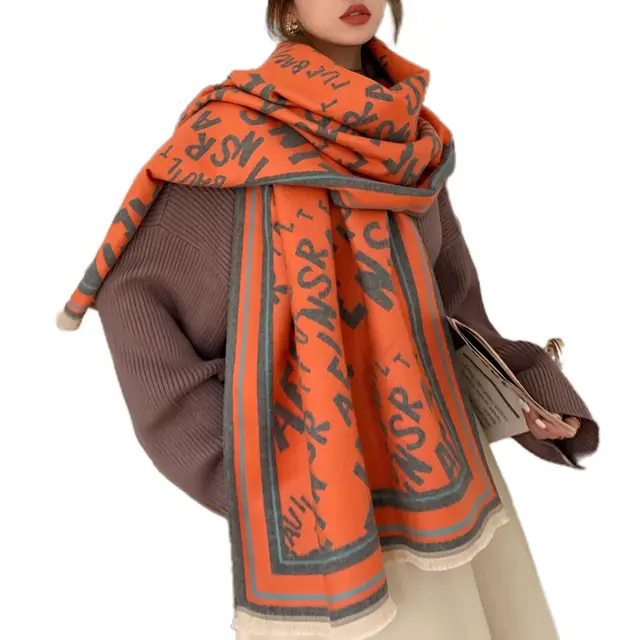 Imitation Cashmere Autumn Winter New Letter Scarf Orange - Shop at LoveMi