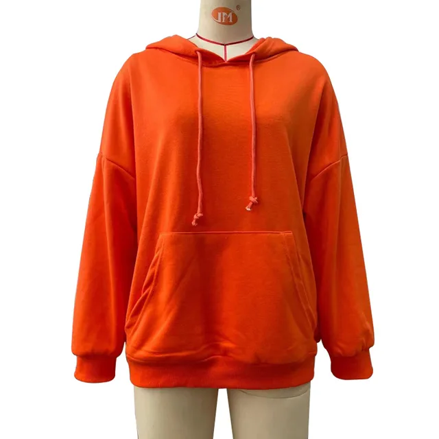 Long Sleeved Fall Winter Hooded Pullover Loose Hoodie Orange - Shop at LoveMi